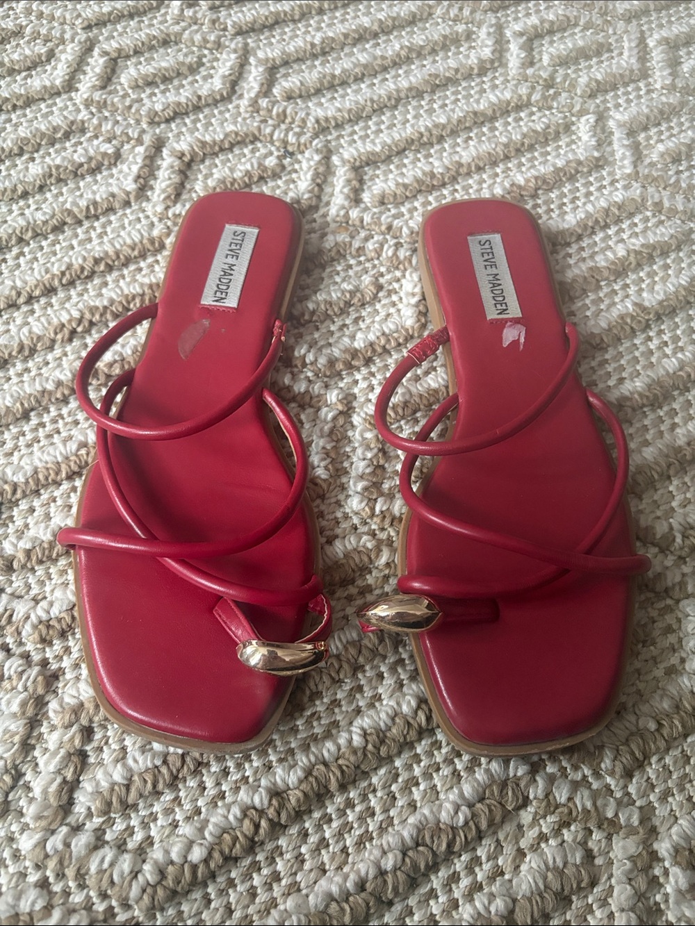 Steve Madden Red Multi-Strap Slide Sandals with Gold Accent